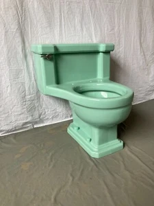 Vtg Mid Century Jadeite Ming Green Low Boy Deco 1 Piece Toilet Standard 592-23E - Picture 1 of 24