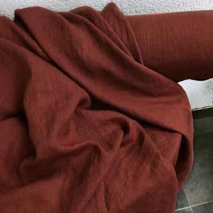 Dark Rust Linen Fabric by the Yard – Washed Linen Fabric for Apparel & Crafts - Picture 1 of 3