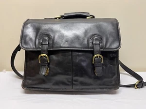 wilson handcrafted leather briefcase/messanger bag dk brown - Picture 1 of 11