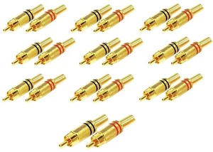 20 x connecteurs audio Cinch ROUGE & NOIR plaqués or Chinch RCA contacts à souder métal - Photo 1/7