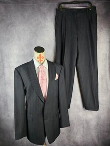 Traje De Colección Hart Schaffner Marx 1887 38L Blazer 32x33 Pantalones Negro Rayas Lana EE. UU. - Imagen 1 de 12
