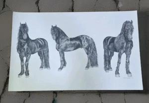 NOS Friesian Horse Print 22" x 35" By Kristin Elizabeth Lusk 1987 Equestrian VTG - Picture 1 of 6
