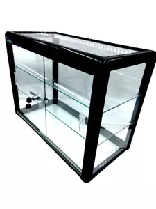 Elegant Black Aluminum Display Table Top Tempered Glass Showcase with LED Lights - Picture 1 of 1