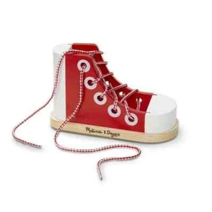 Melissa & Doug Allacciatura in Legno Scarpe Lacci Pratico Giocattolo di Apprendimento NUOVO - Foto 1 di 4