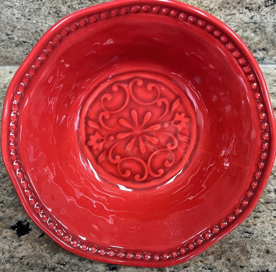 Il Mulino Red Medallion Hobnail Edge MELAMINE Cereal Bowls Set Of 4 - Imagem 1 de 1