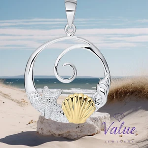 .925 SS & 14Kt Gold LeStage® Cape Cod : Evening Tide - Sealife Pendant 2-Tone - Picture 1 of 2