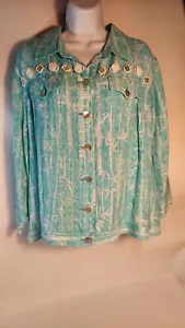 Ruby Rd. Womens Suze 18W Turquoise Jacket-white Beading/Mother Of Pearl Buttons - Picture 1 of 10