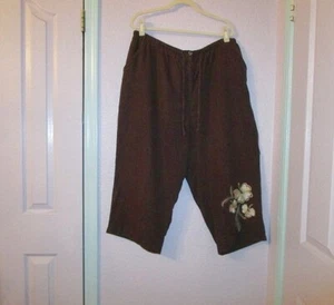 JM Collection Wide Leg Linen Pants Size 20W Pockets Pull On Embroidered Capri - Picture 1 of 9