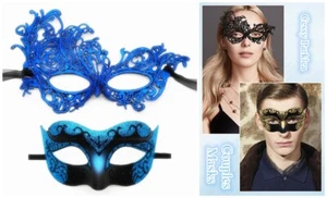 SN-A2-3 Couples Venetian Fairy Pixie Masquerade Smurf Elf Halloween Masks Blue - Picture 1 of 2