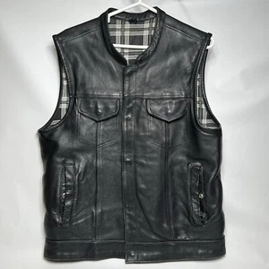 Unik Genuine Leather Vest Mens Size Medium Plaid Lined Motorcycle - Imagen 1 de 14