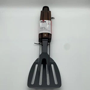 Set Attrezzi Spatola Antiaderente Bastone da Arrosto Pinza Resistente Manico Legno Marrone 3 Pz - Foto 1 di 4