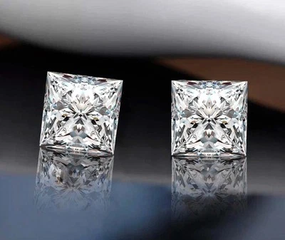 6 mm  IGL Certified 2Ct Lab-Created Diamond Pair Princess Cut  D Color FL  35K - Image 1 of 4