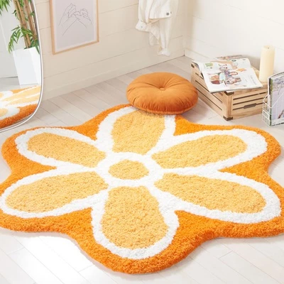 Novelty Collection Area Rug - 5' Round, Ivory & Orange, Handmade Floral Wool,... - Image 1 of 3
