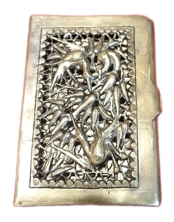 古董手工制作镀银身份证,信用卡夹/描绘战斗起重机 — 第 1/4 张图片