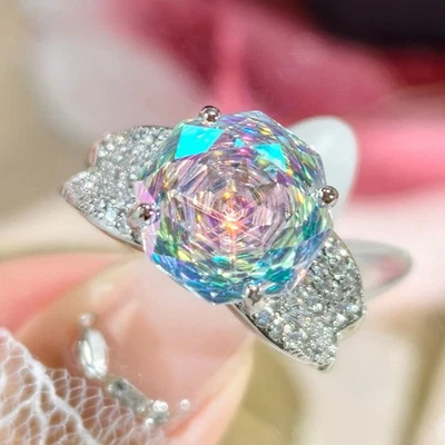 New 12mm Rose Cut White Mystic Topaz Gems Charm Women Girl Jewelry Silver Rings - Image 1 of 4