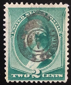US 1887 #213 Green Washington 2c SON Round Fancy Cancel Used - Picture 1 of 3