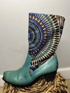 Spring Step La Artiste Bohemian Western Boot Women Size 10 Leather Dyed Fabric - Picture 1 of 9