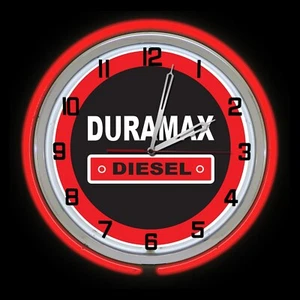 Duramax Diesel Chevy GMC Sign 19" Red Double Neon Clock Garage Man Cave - Picture 1 of 2
