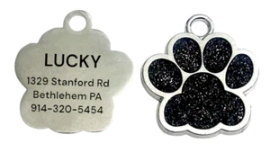 Stainless Steel BLACK PAW CUSTOM LASER PERSONALIZED PET TAG DOG CAT NAME TAG - Picture 1 of 1