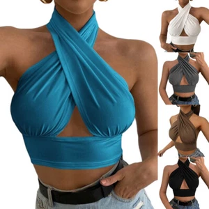 Prenda para el torso Recortada Deslumbrante Sin Mangas Cruz Envolvente Cuello Recortado Abierto Espalda, - Imagen 1 de 18