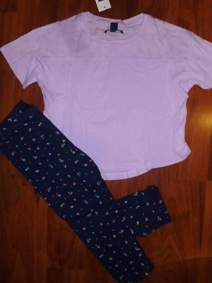 4 5 T GAP KIDS 2pc Lavender Top Navy Blue CUT OUT FRUIT Capri Leggings Girl NWT - Image 1 of 2