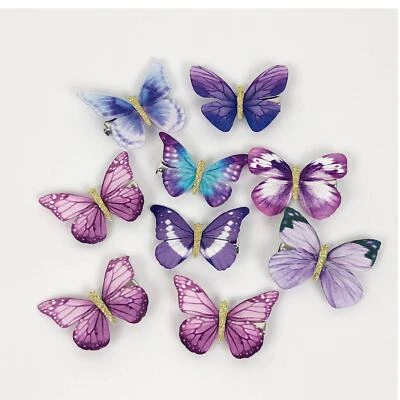 Three-Dimensional Butterfly Hair Clips 9 Pcs Purple Pink Blue Bobby Pin New - Image 1 of 4