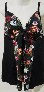 Traje de baño A Shore Fit Thigh Solutions talla grande 22W negro floral corbata frontal - Imagen 1 de 8