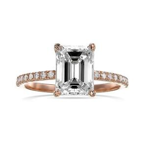 3.5 carat H VS2 Emerald Cut Lab Created Diamond Hidden Halo Ring 14k Rose Gold