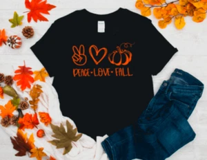 Peace, Love, Fall, Black, Unisex Short Sleeve T-shirt - Picture 1 of 2