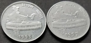 India Set of Paise 50, Scarce 1993 with MAD Error & 1997, Calcutta, FSS (D31) - Picture 1 of 3