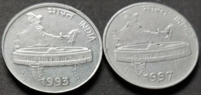 India Set of Paise 50, Scarce 1993 with MAD Error & 1997, Calcutta, FSS (D31) - Image 1 of 3