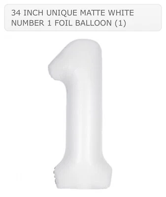 34 INCH UNIQUE MATTE WHITE NUMBER 1 (ONE) FOIL BALLOON 34"