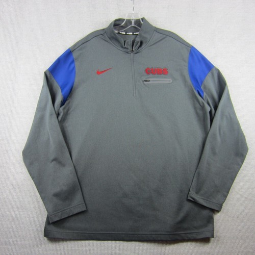 VETEMENTS Nike Giacca Uomo XL Blu Grigio 1 4 Zip Manica Lunga Baseball MLB Chicago Cubs