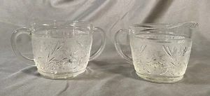  Vintage Anchor Hocking SANDWICH Clear Glass Creamer and Open Sugar Bowl Set - Picture 1 of 4