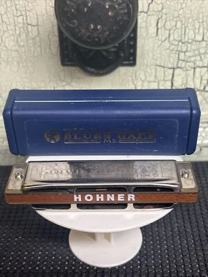 Arpa azul vintage Hohner MS armónica Alemania 10 agujeros usada buen estado limpia.  Foto 1 de 4