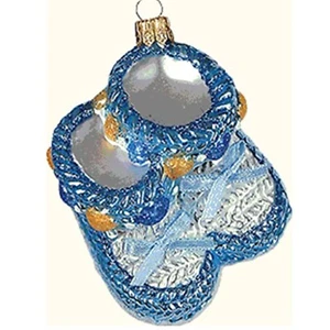 Blue Baby Boy Booties Polish Glass Christmas Ornament Made in Poland Decoration - Picture 1 of 3