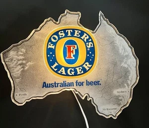 Foster's Beer Light-Up Sign Map Of Australia Bar Advertisement RARE - Picture 1 of 24