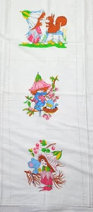 Vtg Whimsical Fairy Girl Fabric 12 Squares Woodland Animals Squirrel Bird Mouse - Picture 1 of 9