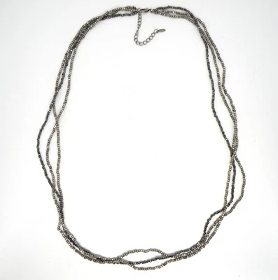 VCLM Signed Gray Silver Beaded 3 Strands Lariat Jewelry Women Long Necklace - Image 1 of 4