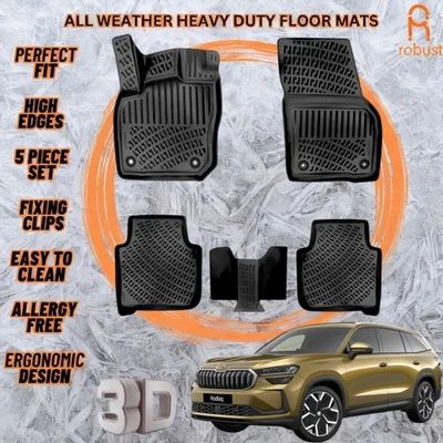 3D 模压汽车脚垫衬里适用于斯柯达 Kodiaq 2024 - 2025 所有季节重型 — 第 1/4 张图片