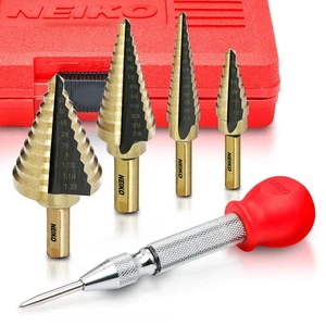 NEIKO 10169A Step Drill Bit Set and Automatic Center Punch | 5 Straight - Picture 1 of 5