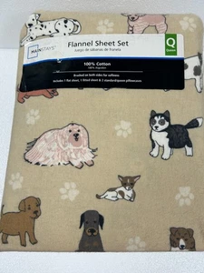 New Mainstays Brown and Dogs Plaid 100% Cotton, Flannel Sheet Set, Queen - Picture 1 of 2