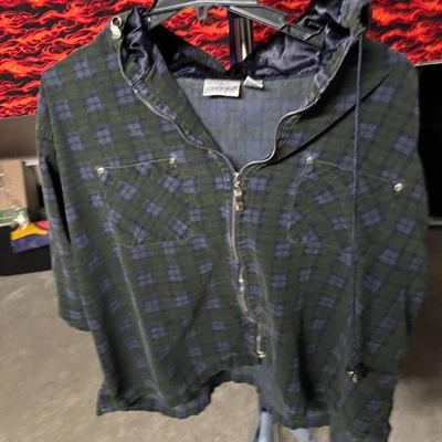 Sudadera con capucha a cuadros vintage de gran tamaño con cierre de cremallera y botón, con un único Foto 1 de 4