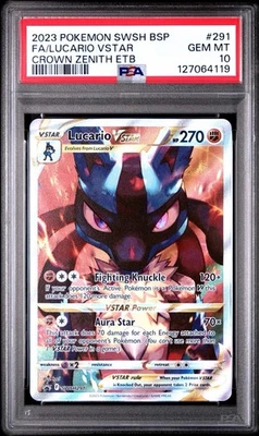 2023 POKEMON SWSH CROWN ZENITH ETB PROMO #291 FULL ART/LUCARIO VSTAR PSA 10 - Image 1 of 3