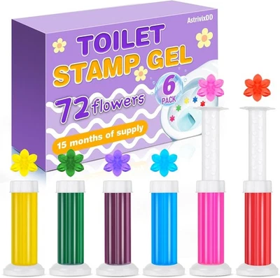 6-Pack Toilet Gel Stamps – 72 Stamps, 6 Scents, Flowers Shaped, Long-Lasting - Image 1 of 4
