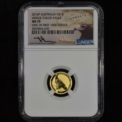 2016-P 1/10 OZ GOLD WEDGE-TAILED EAGLE ✪ NGC MS-70 ✪ MERCANTI SIGNED 15◢TRUSTED◣ - Image 1 of 2