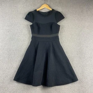 Karen Millen Women's Black Fit & Flare Dress Size 10 Textured Mesh Panel - Picture 1 of 24