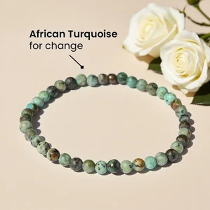 African Turquoise 4mm Beads Stretch Bracelet Luck Protection Women Men Gift - Picture 1 of 4