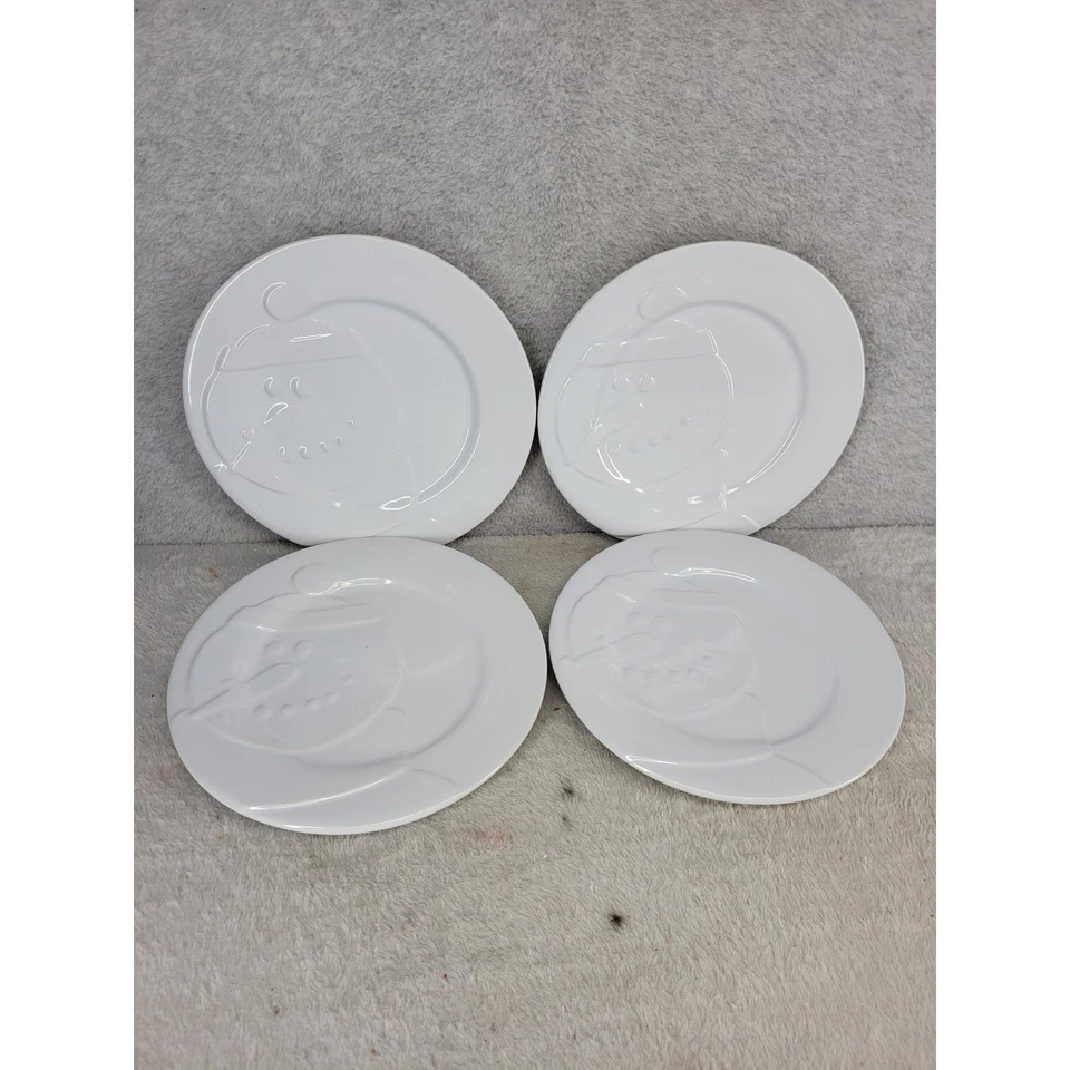 The Cellar White Ceramic Snowman 9" Dinner Plates Set of 4 Christmas Holiday - Image 1 of 4