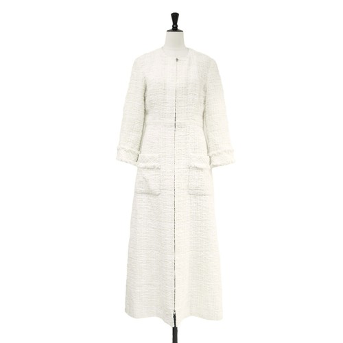 Cappotto Chanel taglia 36 Swarovski Coco Cc logo zip tweed lungo P64826 giacca r5